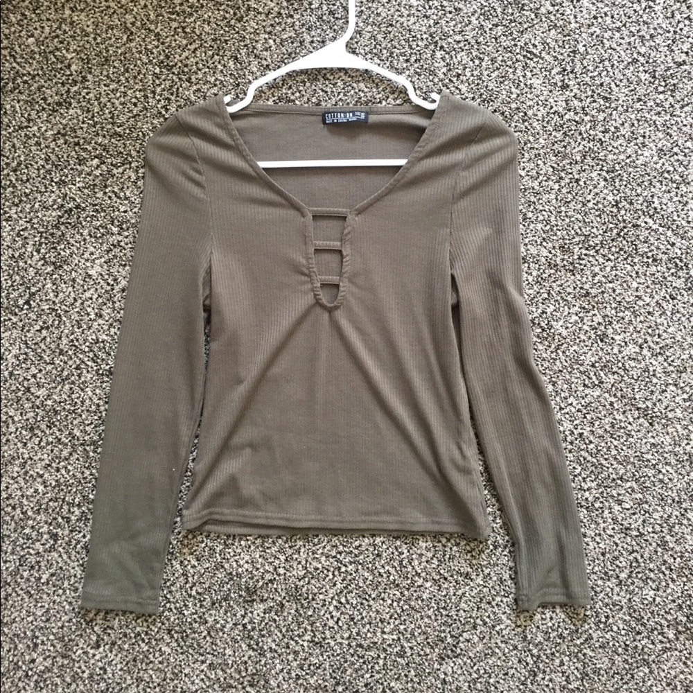 Olive green ladder front long sleeve tee